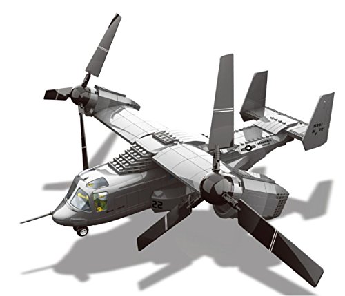 Maqueta de V22 Osprey. Modelo de aeronave polivalente para armar con bloques. Aeromodelismo 1:44
