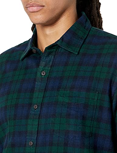 Marca Amazon - Goodthreads - Camisa de franela cepillada de manga larga y corte estándar para hombre, Azul (Navy Black Watch Plaid), US L Tall (EU L)