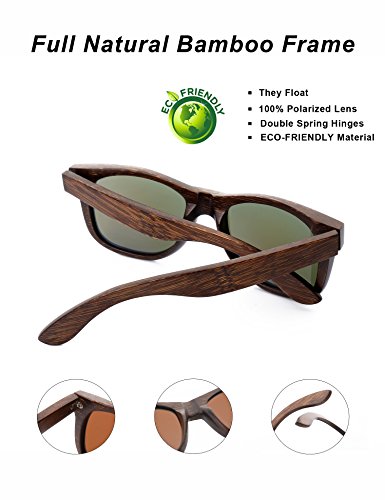 Mini Tree Gafas de Sol Polarizadas Hombre y Mujer, Gafas de Carbón de Bambú Flotantes Cat.3 UV Protección de Modelo Clasico (Negro, Azul)