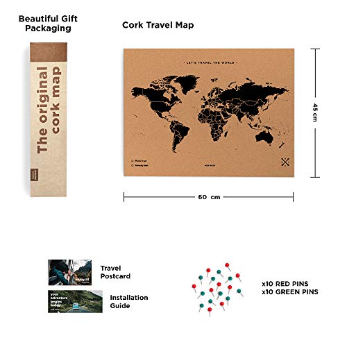 Miss Wood Map, Mapa del Mundo de Corcho, Natural/ Negro