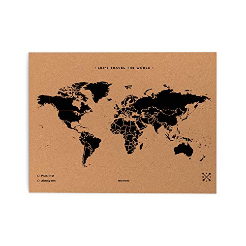 Miss Wood Map, Mapa del Mundo de Corcho, Natural/ Negro