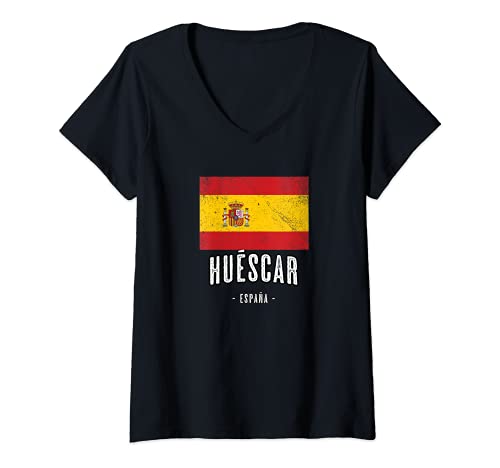 Mujer Huéscar España | Souvenir - Ciudad - Bandera - Camiseta Cuello V