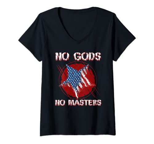 Mujer No Gods No Masters Anarquista Voluntario Ateo Agorismo Camiseta Cuello V