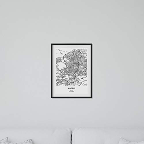 Nacnic Poster con mapa de Madrid - España. Láminas de ciudades de España con mares y ríos en color negro. Tamaño A3