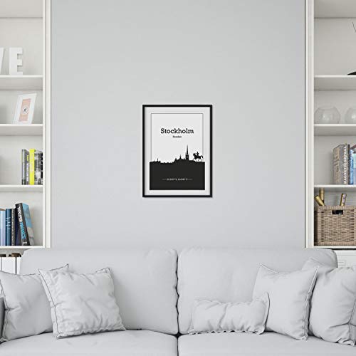 Nacnic Poster con Mapa de Stockholm - Suecia. Láminas con Skyline de Ciudades del Norte de Europa con Sombra Negra. Tamaño A3
