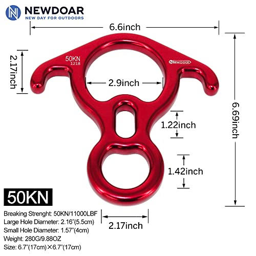 NewDoar Climbing Gear - Placa de aparejo para equipo de descenso, 40 kN, figura de rescate 8 descendente con oreja doblada grande para escalada y dispositivo de rapel