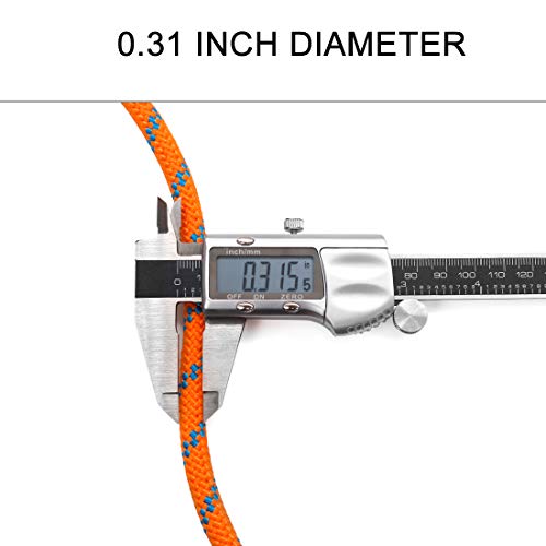 NewDoar Escalada estática 8 mm (5/16 pulgadas) Cable accesorio de doble trenza para arrastrar Prusik (naranja 8 mm, 20 pies)