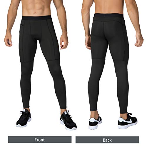 Niksa 2 Piezas Mallas Hombre Fitness Leggings Deporte Pantalón Largo de Compresión Negro Gris Negro Gris Large
