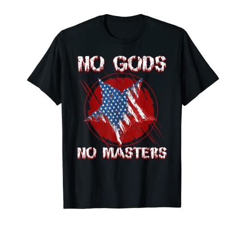 No Gods No Masters Anarquista Voluntario Ateo Agorismo Camiseta
