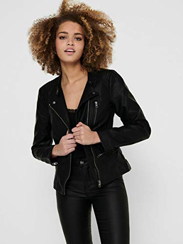 Only Leather Look Biker Jacket Chaqueta, Negro (Black), 40 para Mujer