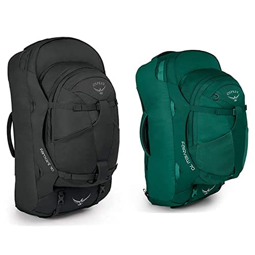 Osprey Farpoint 70 Men'S Travel Pack With 13L Detachable Daypack - Volcanic Grey (S/M) + Fairview 70 Women'S Travel Pack With 13L Detachable Daypack - Rainforest Green (Ws/Wm)
