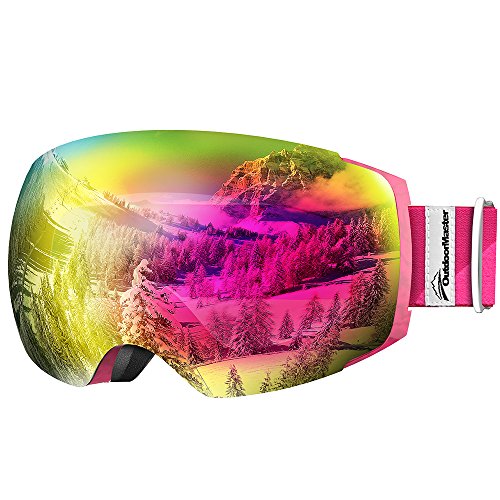 OutdoorMaster gafas de esquí PRO - Lente intercambiable sin marco 100% Protección UV400 Gafas Ski Snowboard for Mujer & hombre (Rosa, VLT17% Rosa)