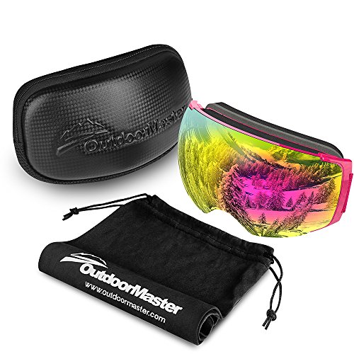 OutdoorMaster gafas de esquí PRO - Lente intercambiable sin marco 100% Protección UV400 Gafas Ski Snowboard for Mujer & hombre (Rosa, VLT17% Rosa)