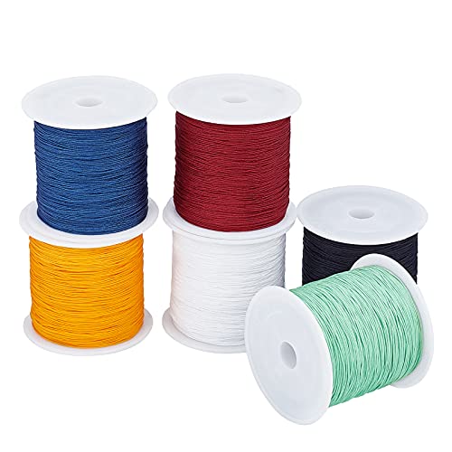 PandaHall Cordón de nailon trenzado de 900 yardas, 6 colores, 0,5 mm, cuerda de nudos china, cuerda Kumihimo para collar y pulsera, nudo chino