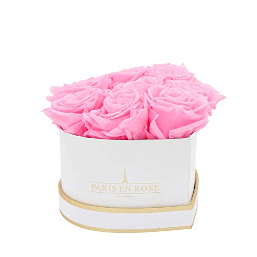 PARIS EN ROSE Coeur d'Amour Petit Bijou - Caja de cartón con Rosas Reales (20 cm), Color Rosa