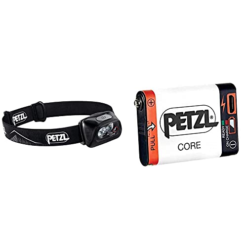 Petzl Actik Core Linterna (Linterna con cinta para cabeza, Black, Botones, IPX4, CE, 450 lm) + E99ACA, Batería Recargable Compatible con Linterna Hybird , Blanco