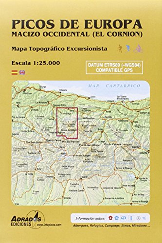 Picos de Europa. Macizo Occidental (El Cornión). Mapa: Mapa topográfico excursionista. Escala 1:25000