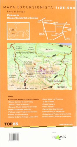 Picos de Europa, Mapa de Zona Norte, Macizo Occidental o Cornion (Top 25 (prames))