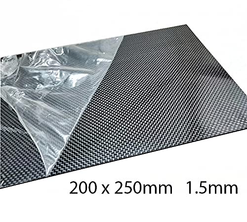Placa de fibra de carbono alta dureza 3K, Grosor 1,5mm. Plancha de 20x25cm Sarga Brillante. Ingenieria, prototipos, etc