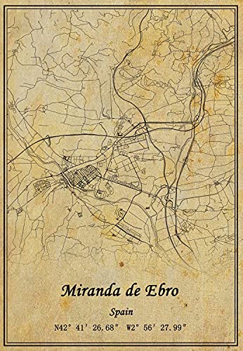 Póster de mapa de España Miranda de Ebro en lienzo con impresión de estilo vintage, sin marco, para decoración de regalo, 40,6 x 50,8 cm