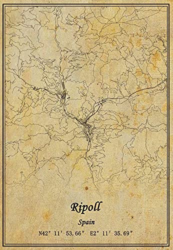 Póster de mapa de España Ripoll para pared, diseño de mapa de la vendimia, regalo de decoración sin marco de 11 x 14 pulgadas