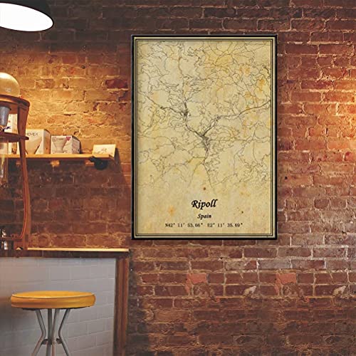 Póster de mapa de España Ripoll para pared, diseño de mapa de la vendimia, sin marco, regalo de 30,5 x 40,6 cm