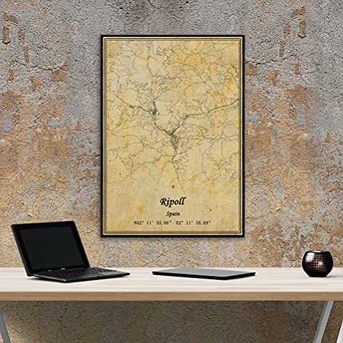 Póster de mapa de España Ripoll para pared, diseño de mapa, estilo vintage, sin marco, regalo de 50,8 x 70,8 cm