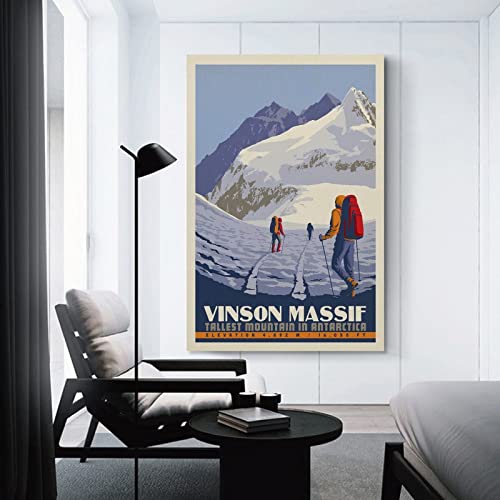 Póster de viaje vintage Vinson Macizo de montaña más alta en la Antártida y arte de pared con impresión moderna para decoración de dormitorio familiar de 20 x 30 pulgadas (50 x 75 cm)