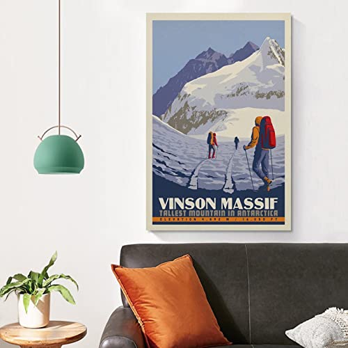 Póster de viaje vintage Vinson Macizo de montaña más alta en la Antártida y arte de pared con impresión moderna para decoración de dormitorio familiar de 20 x 30 pulgadas (50 x 75 cm)