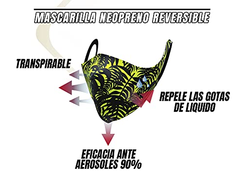 PRINT TODAY Mascarillas Neopreno Reutilizable Color Amarillo | Homologada | Medida: 15,5x18 cm (talla L) |Pack 2 Unidades.