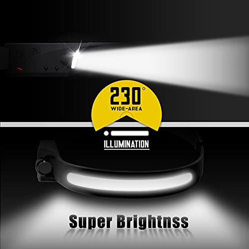 Pristar LED Linternas Frontales USB Recargable COB Impermeable Frontal con 5 Modos COB Linterna Frontale para Correr de Noche para Pasear Perros, Acampar, Caminar, Bicicleta, Pescar, Emergencia