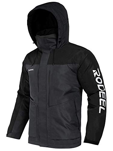 Rodeel Abrigo de invierno impermeable para hombre, chaqueta a prueba de viento con capucha plegable con logotipo reflectante para pesca al aire libre de la caza de montaña