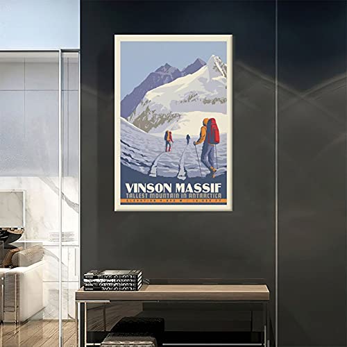 RQSY Póster de viaje vintage Vinson Macizo de montaña más alta en la Antártida, póster de lienzo moderno, oficina, dormitorio, decoración de pared, póster de 12 x 18 pulgadas (30 x 45 cm)