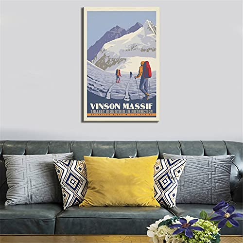 RQSY Póster de viaje vintage Vinson Macizo de montaña más alta en la Antártida, póster de lienzo moderno, oficina, dormitorio, decoración de pared, póster de 12 x 18 pulgadas (30 x 45 cm)