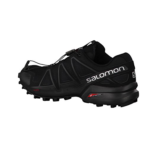 Salomon Speedcross 4, Zapatillas de Trail Running para Hombre, Ofrecen Agarre y un Punto de Apoyo Preciso, Negro y Negro Metálico, 43 1/3
