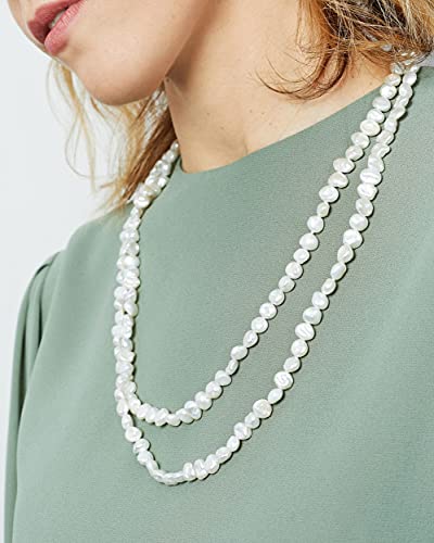 Secret & You Collar de Perlas de Mujer Cultivadas de Agua Dulce Barrocas Keshi de 120 cm de Largo Perlas Barrocas Keshi Desde 7-9 hasta 10-11 mm con Nudo Cada 4 Perlas.
