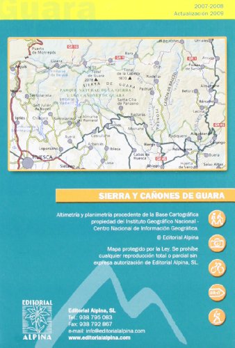 Sierra de Guara, mapa excursionista. Escala 1:40.000. Español, Català, Français. Alpina Editorial. (Guies Alpina)
