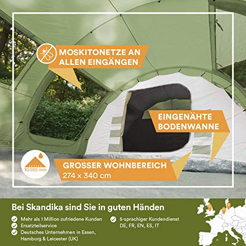 skandika Gotland 5 - Tienda de campaña Familiar - mosquiteras - Suelo Cosido en Forma de bañera - túnel (Verde)