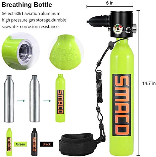 Smaco - Equipo de oxígeno para bucear, bombona de oxígeno cilíndrica, portátil y ligera, respirador + bomba de aire de alta presión