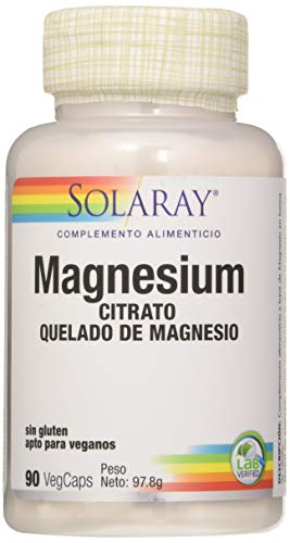 SOLARAY® Magnesium. Magnesio Citrato.90 VegCaps. Ayuda a disminuir el cansancio y la fatiga. Contribuye al funcionamiento normal de los músculos. Sin gluten. Apto para veganos.
