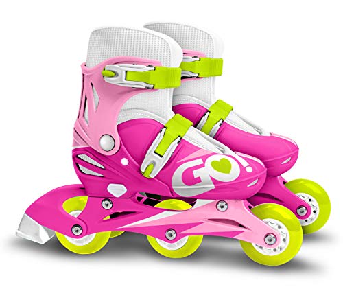 Stamp Adjustable Two in One 3 Wheels Skate Pink SKIDS Control Size 27-30, Girls, Rosa & Blanco, Talla