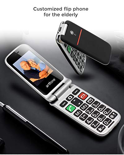 Teléfono Móvil para Personas Mayores Teclas Grandes con Tapa Pantalla de 2,4 Pulgadas Tecla de Emergencia Botón SOS Cámara Fácil de Usar para Ancianos, Artfone Flip CF241A, Negro
