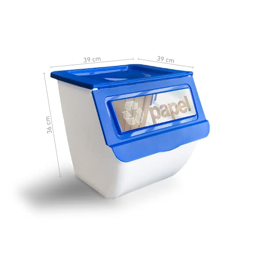 TIENDA EURASIA® Cubos de Basura de Reciclaje - Pack 3 Cubos Apilables de Cocina con Ruedas - Capacidad 36 L - Ideal para Reciclar ( Plástico - Papel - Vidrio ) (Blanco)