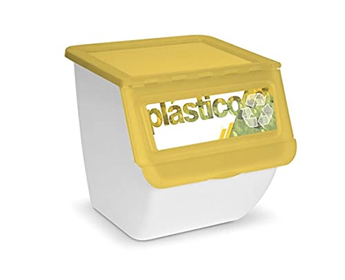 TIENDA EURASIA® Cubos de Basura de Reciclaje - Pack 3 Cubos Apilables de Cocina con Ruedas - Capacidad 36 L - Ideal para Reciclar ( Plástico - Papel - Vidrio ) (Blanco)