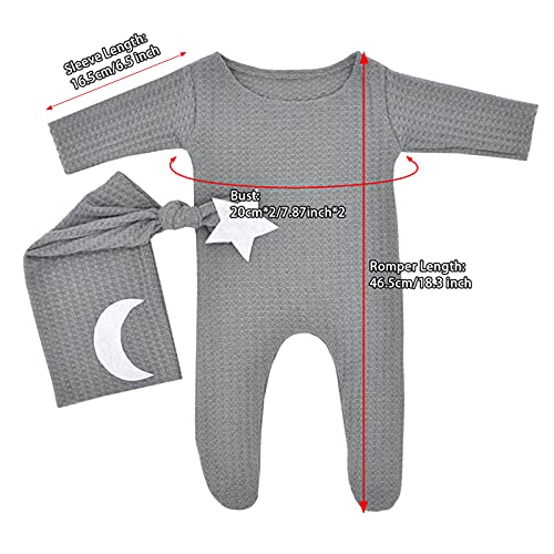 Trajes de fotografía de punto de ganchillo para bebé, 2 piezas recién nacidos foto Prop mameluco sombreros traje accesorios para bebés (gris claro)