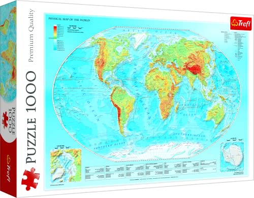 Trefl, Puzzle, Mapa físico del Mundo, de 1000 Piezas, Mapa, Mundo, Continente, Océano, Educación, Rompecabezas DIY, Pasatiempo Creativo, Regalo, Diversión
