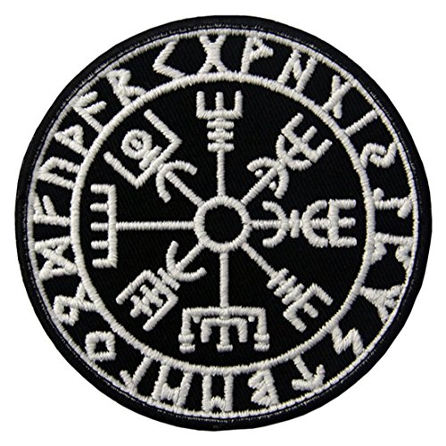 Vegvisir Viking Brújula Norse Rune Morale Táctica Broche Bordado de Gancho y Resplandor en el parche oscuro de Gancho y bucle de cierre