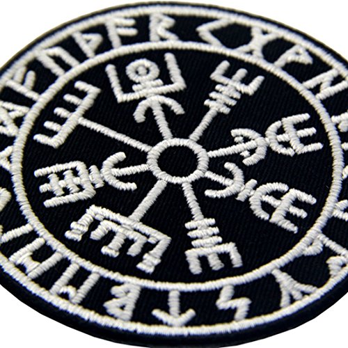 Vegvisir Viking Brújula Norse Rune Morale Táctica Broche Bordado de Gancho y Resplandor en el parche oscuro de Gancho y bucle de cierre