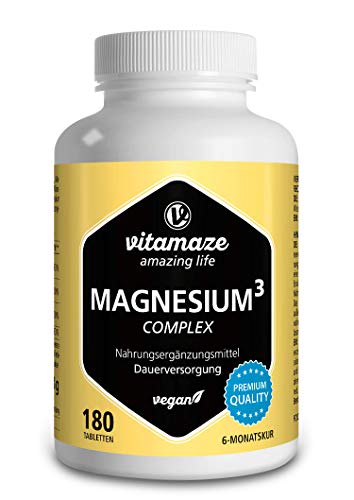 Vitamaze® Magnesio Complex de 350 mg Magnesio Puro Elemental, 180 Comprimidos Vegano Durante 6 Meses, Óxido de Carbonato de Citrato de Magnesio, Magnesio Complejo sin Aditivos Innecesarios