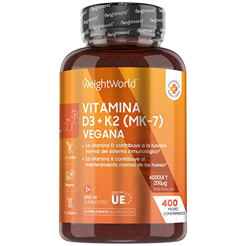 Vitamina D3 y K2 400 Comprimidos Veganos - Vitamina D3 4000UI Vitamina K2 200 µg Alta Biodisponibilidad MK7 99,7% All-Trans, Vit D Contribuye al Mantenimiento Normal Sistema Inmune, +1 Año Suministro